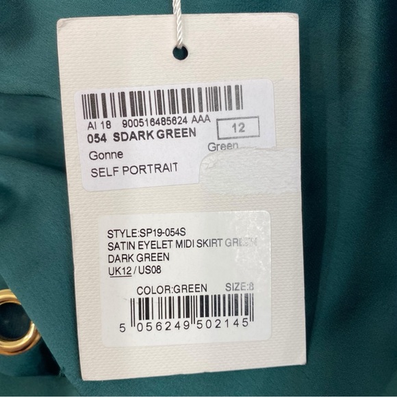 Self Portrait NWT Dark Green Satin Midi Skirt with Grommets US Size 8 - Picture 6 of 10